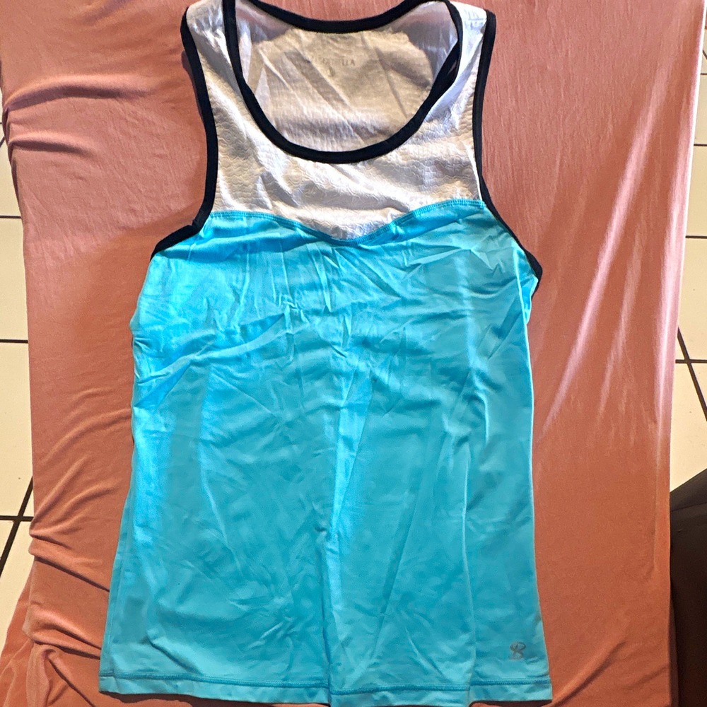 Sofibella Womens Large Blue White Black Racerback Mesh Tennis Tank Top